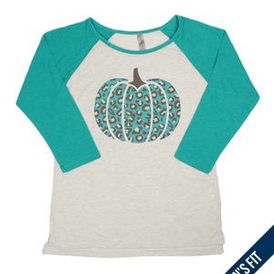 Leopard‎ Pumpkin Baseball Shirt Teal 3/4 Sleeves Brand New  XL Fall